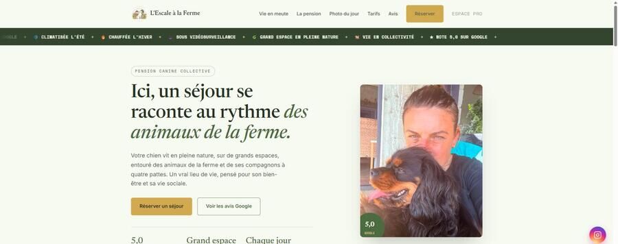 Site livré pour L'Escale à la Ferme, pension canine